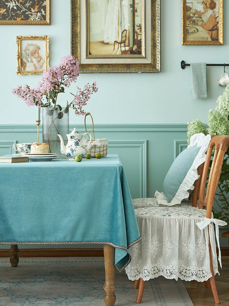 Ramie Velvet Rectangle Tablecloth for Home Decoration, Blue Square Tablecloth for Round Table, Modern Blue Table Cloth for Dining Room Table-HomePaintingDecor