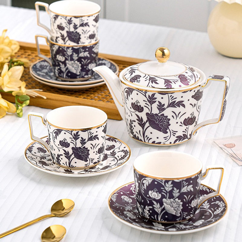 British Afternoon Tea Cup Set, Ceramic Coffee Cup With Teapot, Complete Service, Floral