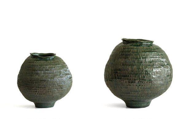 Centerpiece Ceramic Bouquet Vases, Green Porcelain Vases for Modern Home Decor, Large Contemporary Vases on Dining Table, Handmade Modern Flower Vase-HomePaintingDecor