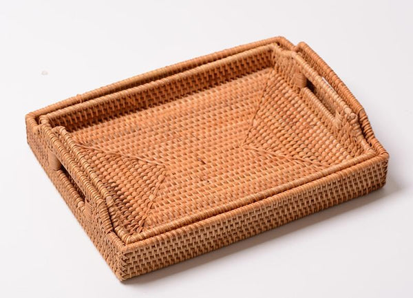 Rattan Bread Plate with Handle, Storage Baskets for Kitchen, Woven Storage Basket, Fruit Plate for Kitchen, Storage Baksets for Shelves-HomePaintingDecor
