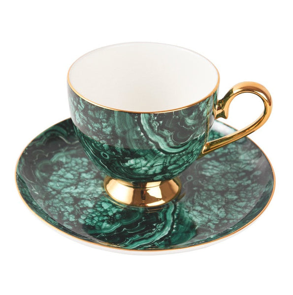 Beautiful British Green Tea Cups, Unique Porcelain Cup and Saucer, Royal Ceramic Coffee Cups, Creative Bone China Porcelain Tea Cup Set-HomePaintingDecor
