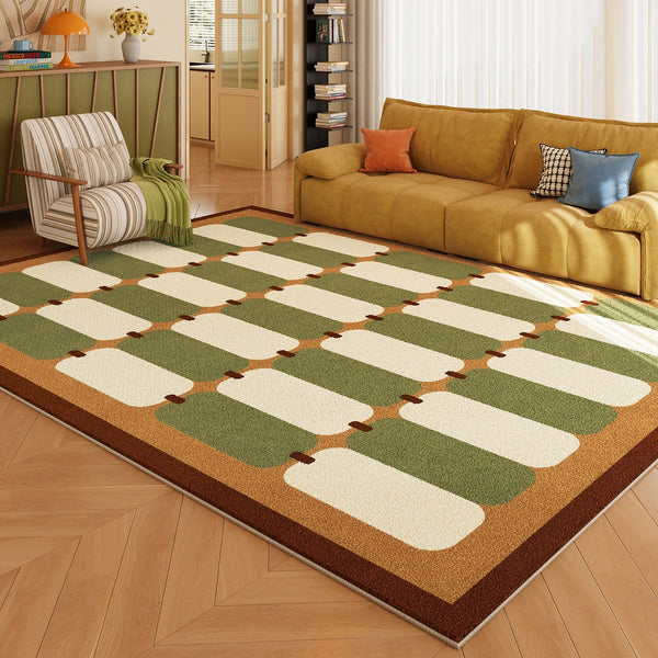 Geometric Area Rugs, Mid Century Contemporary Rugs, Green Modern Rugs for Living Room, Colorful Area Rugs for Bedroom-HomePaintingDecor