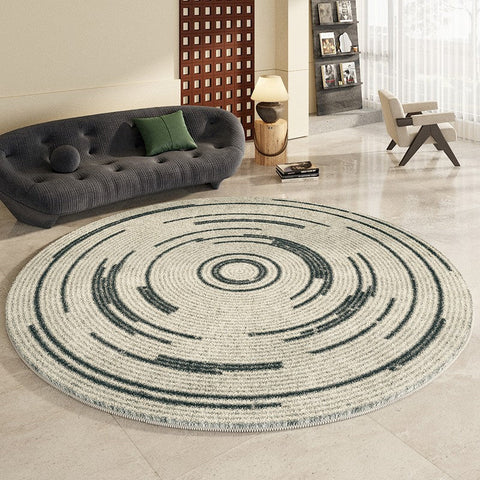 Geometric Modern Rugs for Bedroom, Thick Round Rugs for Dining Room, Modern Area Rugs under Coffee Table, Abstract Contemporary Round Rugs-HomePaintingDecor
