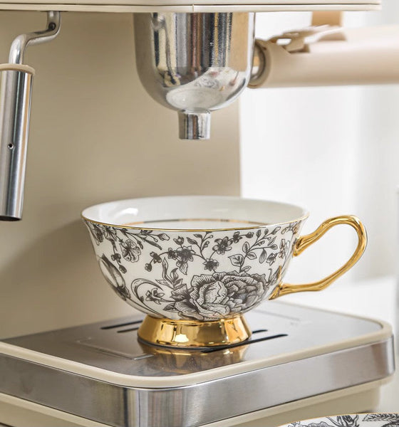 Elegant Flower Ceramic Cups, Unique Royal Coffee Cup and Saucer, Creative Bone China Porcelain Tea Cup Set, Beautiful British Tea Cups
