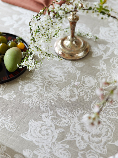 French Flower Pattern Tablecloth for Round Table, Vintage Rectangle Tablecloth for Dining Room Table, Rustic Farmhouse Table Cover for Kitchen-HomePaintingDecor