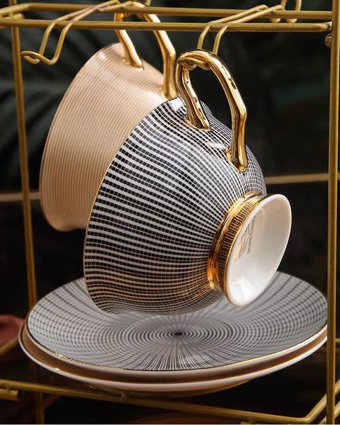 Elegant Ceramic Cups, Unique Modern Coffee Cup and Saucer, Creative Porcelain Tea Cup Saucer Set, Beautiful British Tea Cups-HomePaintingDecor