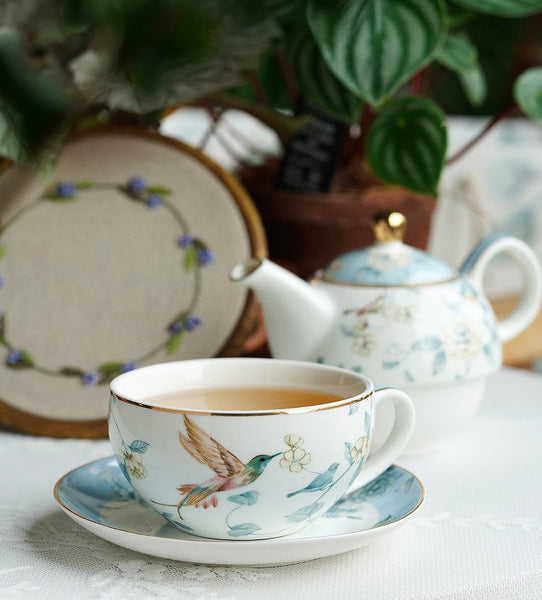 Stackable Teapot and Cup Set, Ceramic Tea Pot with Integrated Cup, Porcelain Teapot with Matching Cup and Saucer in Gift Box, Mother-and-Baby Teapot with Matching Saucer-HomePaintingDecor