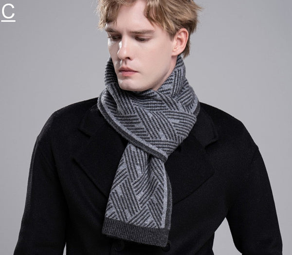 Gray Wool Scarf for Gentleman, Red Thick Wool Scarf, Business Formal Men Scarf Styles, Men's Winter Scarf, Casual Scarf Men, Men's Wool Scarf Winter, Fashion Scarf-HomePaintingDecor