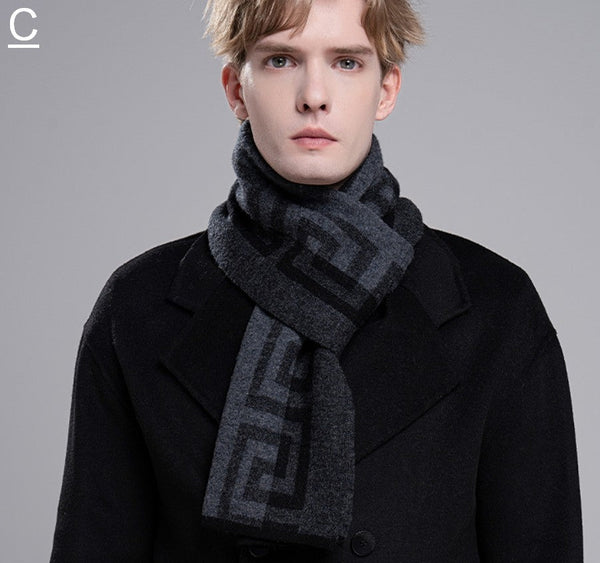 Gray Thick Wool Scarf, Black Business Formal Men Scarf Styles, Wool Scarf for Gentleman, Men's Winter Scarf, Casual Scarf Men, Men's Wool Scarf Winter, Red Fashion Scarf-HomePaintingDecor