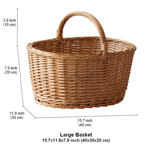Large Picnic Food Basket with Handle, Natural Hand-woven Wicker Storage Basket, Willow Weaving Baskets for Vegetable, Natural Fruit Basket, Kitchen Storage Baskets-HomePaintingDecor