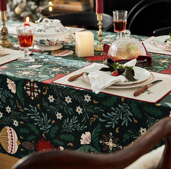 Jingle Bell Christmas Table Covers for Dining Table, Green Table Cloth for Oval Table, Large Modern Rectangle Tablecloth for Large Table-HomePaintingDecor