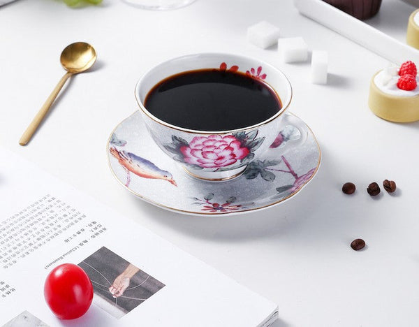 Elegant Ceramic Coffee Cups, Creative Porcelain Tea Cup Saucer Set, Unique Porcelain Cup and Saucer, Beautiful British Flower Tea Cups-HomePaintingDecor