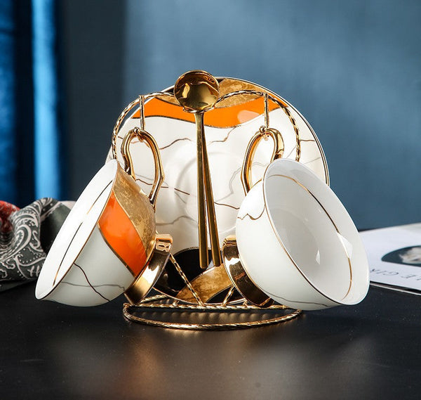 Elegant Royal Ceramic Coffee Cups, Unique Tea Cups and Saucers in Gift Box as Birthday Gift, Beautiful British Tea Cups, Creative Bone China Porcelain Tea Cup Set