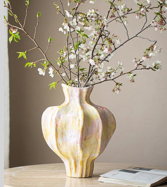 Handmade Modern Flower Vase, Centerpiece Ceramic Bouquet Vases, Large Contemporary Vases on Dining Table, Porcelain Vases for Modern Home Decor-HomePaintingDecor