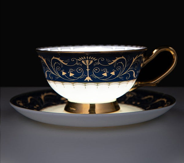 Unique Blue Tea Cup and Saucer in Gift Box, Blue Bone China Porcelain Tea Cup Set, Royal Ceramic Cups, Elegant Ceramic Coffee Cups-HomePaintingDecor