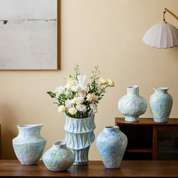 Modern Porcelain Flower Vases, Handmade Water Holding Flower Vases, Centerpiece on Dining Table, Ceramic Bouquet Vases, Flower Vases on Table-HomePaintingDecor