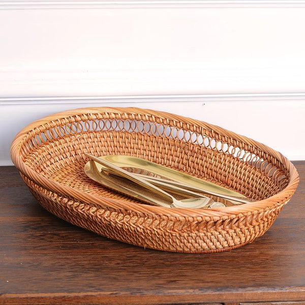 Rattan Storage Basket for Pantry, Round Storage Basket, Storage Baskets for Kitchen, Woven Storage Basket for Dining Room-HomePaintingDecor