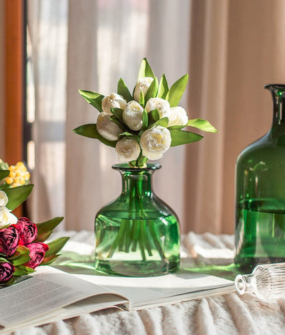 Spring Artificial Floral for Dining Room Table, White Tulip Flowers, Bedroom Flower Arrangement Ideas, Simple Modern Floral Arrangement Ideas for Home Decoration-HomePaintingDecor