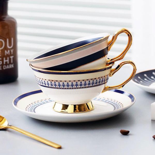 Porcelain Coffee Cups, Latte Coffee Cups, British Tea Cups, Tea Cups and Saucers, Coffee Cups with Gold Trim and Gift Box-HomePaintingDecor