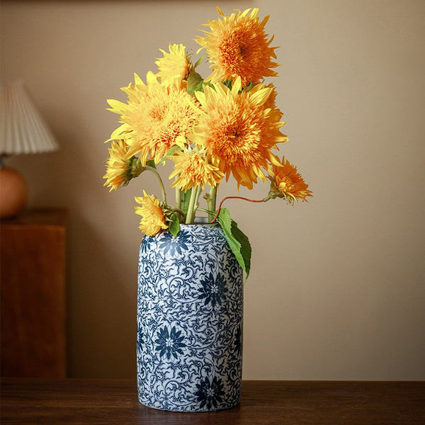 Vintage Bouquet Flower Vases, Centerpiece on Dining Table, Large Blue Flower Vase on Table, Handmade Porcelain Flower Vases Urn, Water Holding Flower Vases-HomePaintingDecor