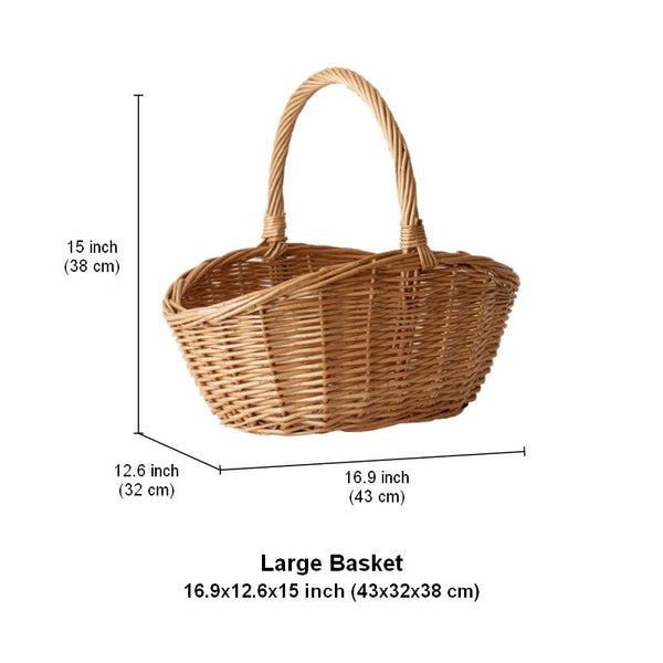 Natural Hand-woven Wicker Storage Basket, Large Picnic Food Basket with Handle, Lovely Willow Weaving Baskets for Vegetable, Natural Fruit Basket, Kitchen Storage Baskets-HomePaintingDecor