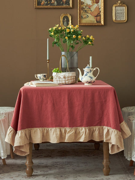 Square Tablecloth for Round Table, Red Modern Table Cloth, Ramie Tablecloth for Home Decoration, Extra Large Rectangle Tablecloth for Dining Room Table-HomePaintingDecor