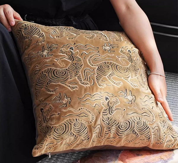 Contemporary Modern Sofa Pillows, Embroidery Tiger Pattern Pillows for Couch, Decorative Throw Pillows for Bedroom, Large Modern Sofa Pillow for Living Room-HomePaintingDecor