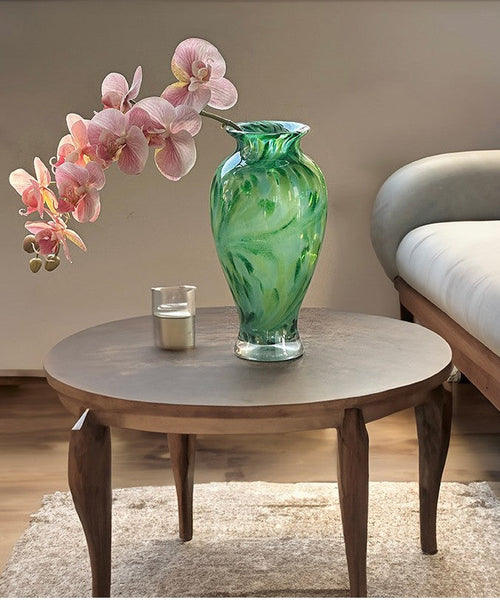 Large Green Glass Flower Vases, Modern Glass Flower Vases, Water Holding Flower Vases, Handmade Flower Vases on Table-HomePaintingDecor