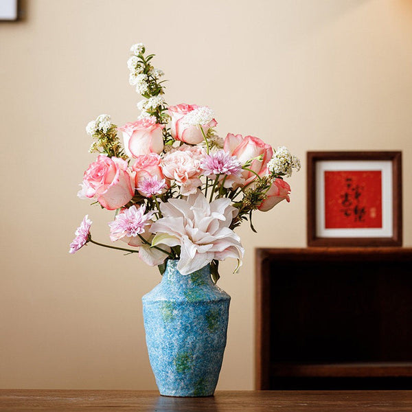 Pottery Flower Vases, Modern Bouquet Flower Vases, Centerpiece on Dining Table, Blue Flower Vase on Table, Handmade Water Holding Flower Vases-HomePaintingDecor