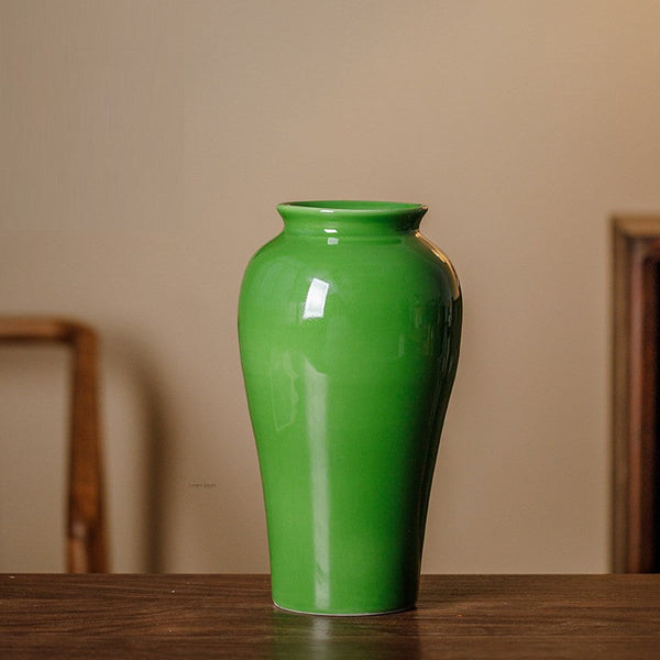 Handmade Water Holding Flower Vase, Centerpiece Ceramic Bud Vases, Green Porcelain Flower Vases, Vintage Flower Vases on Table-HomePaintingDecor