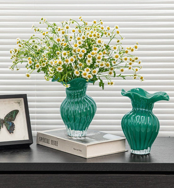 Unique Handmade Liuli Vases, Color Glaze Vase, Contemporary Vases for Modern Home Decor, Green Glass Bud Vases, Centerpiece Vases on Table-HomePaintingDecor