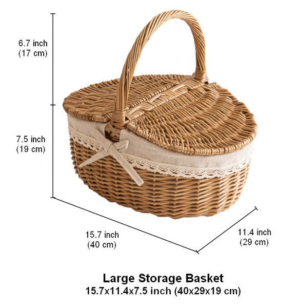 Picnic Storage Basket with Handle, Extra Large Kitchen Storage Baskets, Natural Hand-woven Wicker Storage Basket, Lovely Willow Weaving Baskets for Vegetable, Natural Fruit Storage Baskets-HomePaintingDecor