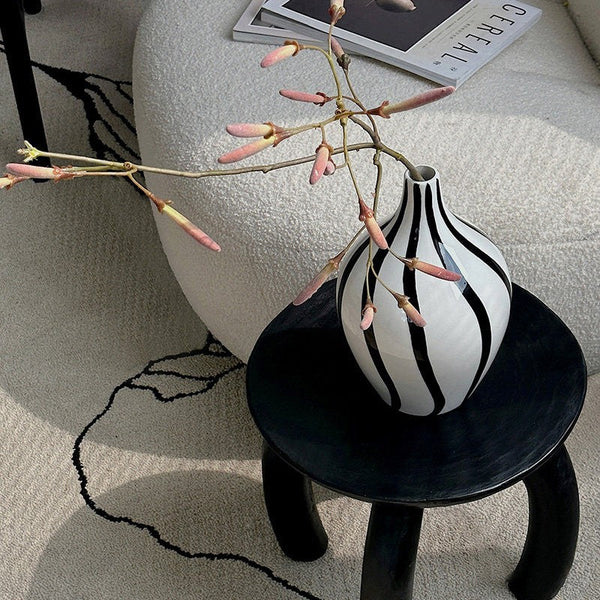 Water Holding Flower Vases, Black and White Striped Ceramic Vase, Porcelain Flower Vases, Modern Flower Vases on Table-HomePaintingDecor