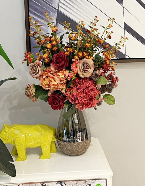 Modern Artificial Floral Arrangement for Bedroom, Large Bunch of Autumn Flowers Arrangement Interior Design, Creative Faux Silk Floral Bouquet Table Centerpiece-HomePaintingDecor