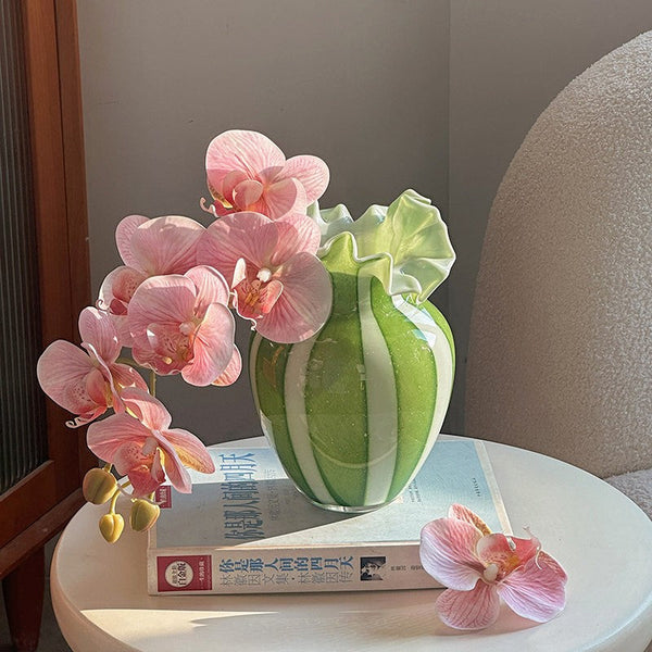 Modern Glass Flower Vases, Green Glass Flower Vases, Bud Vases, Water Holding Flower Vases, Handmade Flower Vases on Table-HomePaintingDecor