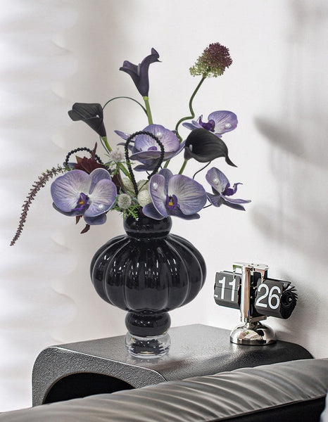 Unique Contemporary Vases for Modern Home Decor, Black Glass Bud Vases, Handmade Liuli Vases, Centerpiece Vases on Table, Black Glaze Vase-HomePaintingDecor