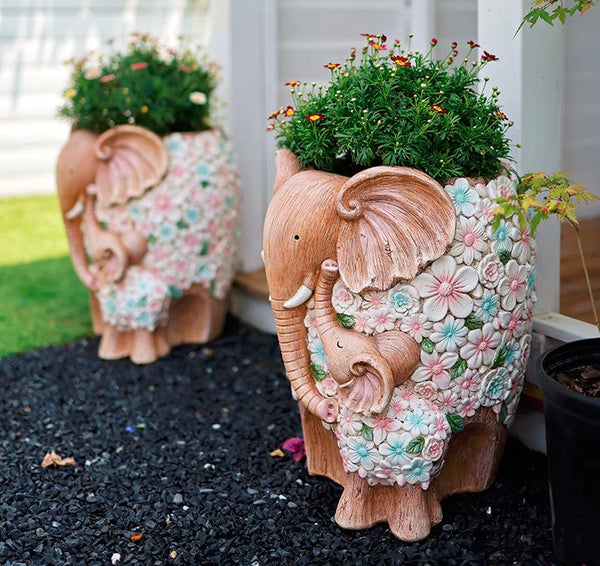 Unique Animal Statue for Garden Ornaments, Beautiful Elephant Flowerpot, Modern Garden Flower Pot, Resin Statue for Garden, Villa Outdoor Decor Gardening Ideas-HomePaintingDecor