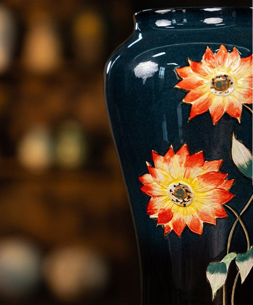Ceramic Bouquet Vases, Sunflower Vases on Table, Porcelain Flower Vases, Dining Table Centerpiece, Handmade Water Holding Flower Vase-HomePaintingDecor