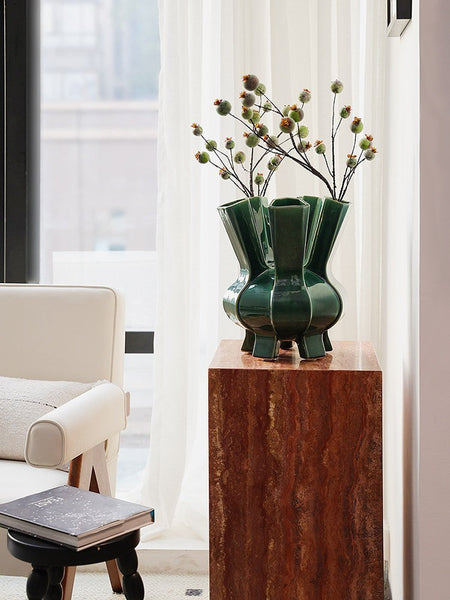 Centerpiece Ceramic Bouquet Vases, Contemporary Vases on Dining Table, Green Porcelain Vases for Modern Home Decor, Unique Handmade Modern Flower Vase-HomePaintingDecor