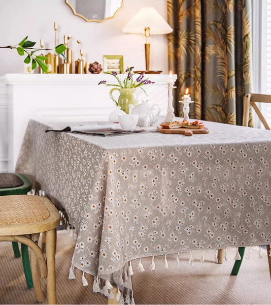 Rustic Flower Pattern Table Covers for Kitchen, Large Rectangle Tablecloth for Dining Room Table, Linen Rectangular Tablecloth for Oval Table, Country Farmhouse Tablecloth-HomePaintingDecor