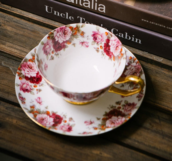 Unique Royal Coffee Cup and Saucer, Elegant Flower Ceramic Cups, Creative Bone China Porcelain Tea Cup Set, Beautiful British Tea Cups-HomePaintingDecor