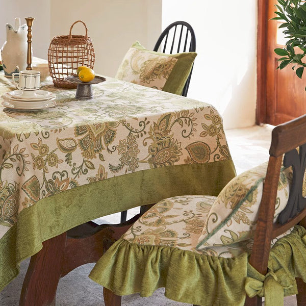 Long Rectangular Tablecloth for Round Table, Extra Large Modern Tablecloth Ideas for Dining Room Table, Green Flower Pattern Table Cover for Kitchen, Outdoor Picnic Tablecloth-HomePaintingDecor