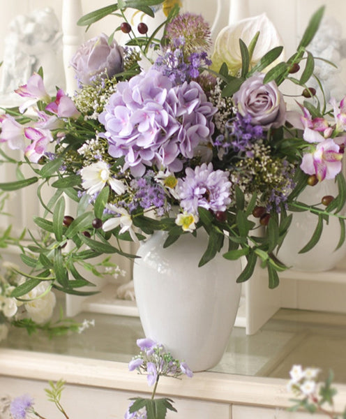 Real Touch Artificial Floral for Living Room, Large Bunch of Purple Romantic Flowers, Beautiful Spring Flower Arrangement for Home Decoration, Table Centerpiece-HomePaintingDecor