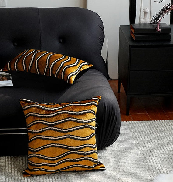 Golden Contemporary Pillows, Abstract Decorative Throw Pillows, Square Modern Throw Pillows for Couch, Large Simple Throw Pillow for Interior Design-HomePaintingDecor