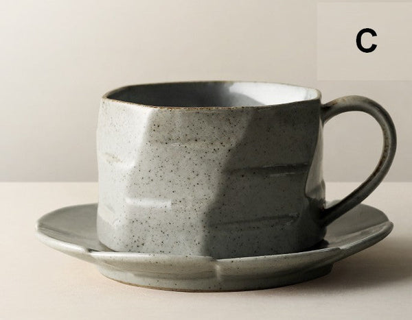 Unique Tea Cup and Saucer, 8 oz Modern Handmade Pottery Coffee Cup, Creative Ceramic Coffee Cup with Saucer, Tea Cup Set for Traditional Afternoon Tea-HomePaintingDecor