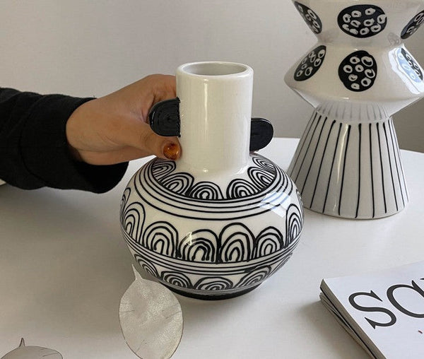 Geometric Porcelain Flower Vases, Handmade Water Holding Flower Vases, Ceramic Bud Vases, Small Flower Vases on Table-HomePaintingDecor