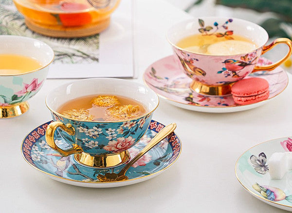 Unique Traditional Afternoon Tea Cup and Saucer in Gift Box, Royal Porcelain Tea Cup Saucer Set, Elegant Flower Pattern Ceramic Coffee Cups, Beautiful British Tea Cups-HomePaintingDecor
