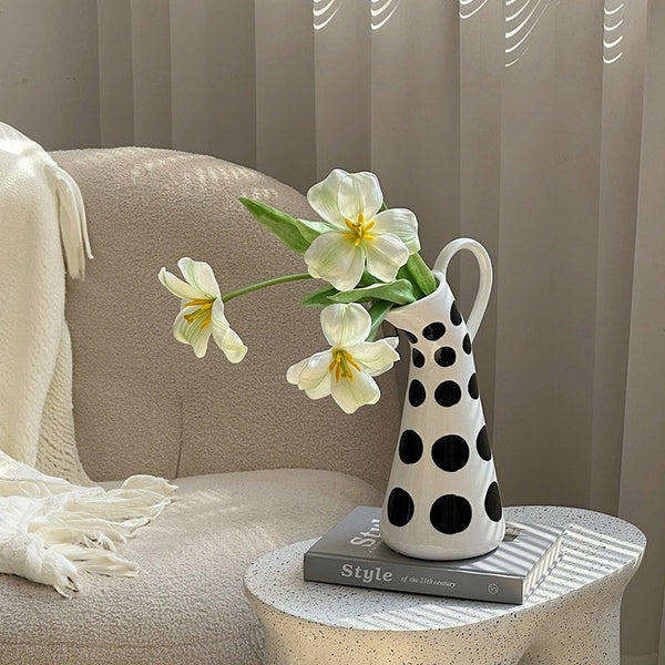 Ceramic Bud Vases, Small Flower Vases on Table, Black and White Polka Dot Flower Vase, Modern Porcelain Flower Vases, Handmade Water Holding Flower Vases-HomePaintingDecor