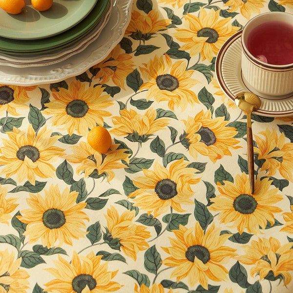 Modern Rectangle Tablecloth for Dining Room Table, Yellow Sunflower Pattern Farmhouse Table Cloth, Square Tablecloth for Round Table-HomePaintingDecor