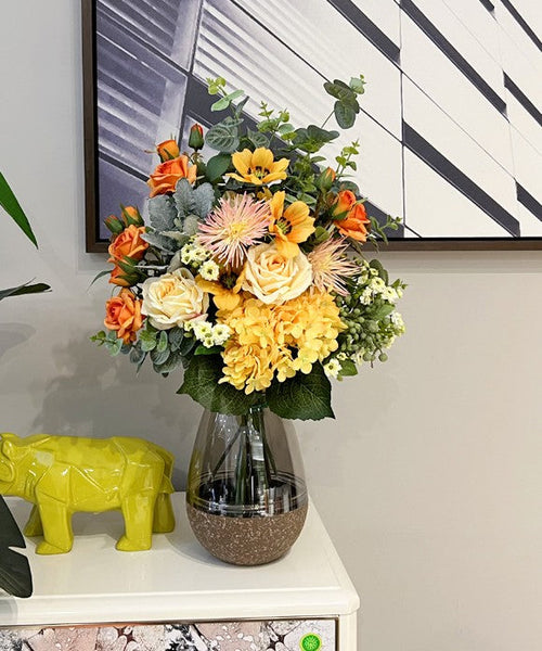 Large Bunch of Autumn Flowers Arrangement Interior Design, Modern Artificial Floral Arrangement for Bedroom, Beautiful Faux Silk Floral Bouquet Table Centerpiece-HomePaintingDecor